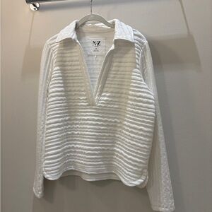 NZ Active by NIC+ZOE White Textured Long Sleeve Johnny Collar Polo - Medium
